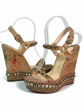 Christian Louboutin Cataclou studded wedge Cork Bloom sandals size 37